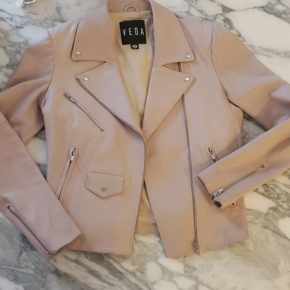 Veda Jackets & Blazers - Veda Blush Leather Biker Jacket, Size M